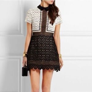 Self-Portrait Felicia Lace Mini Dress US 4 Rory Gilmore Girls Black White